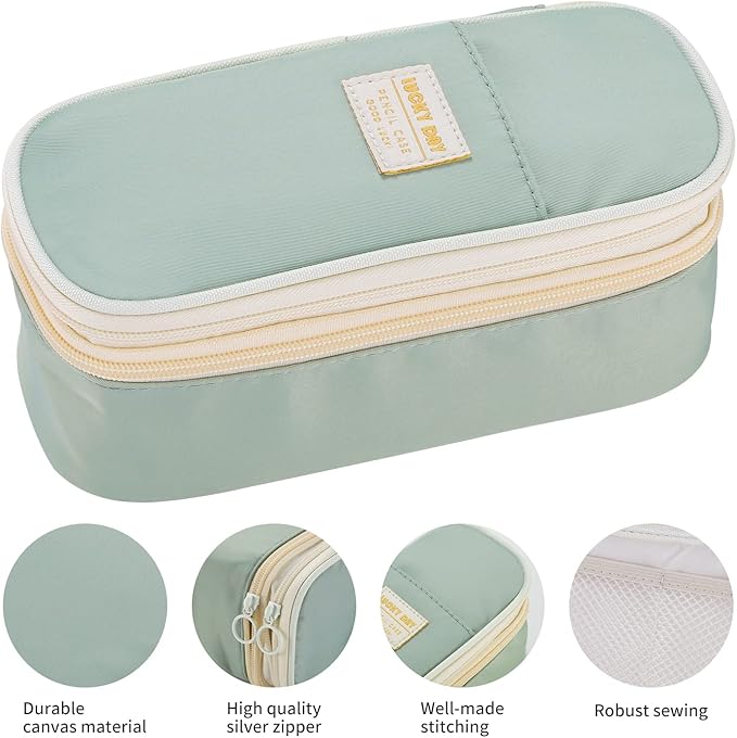Dugio Large Pencil Case for Girls Teens Kids Pencil Bag with Zipper Pencil Pouch Aesthetic Pencil Pen Case Organizer for School Green-DeskLoop Office