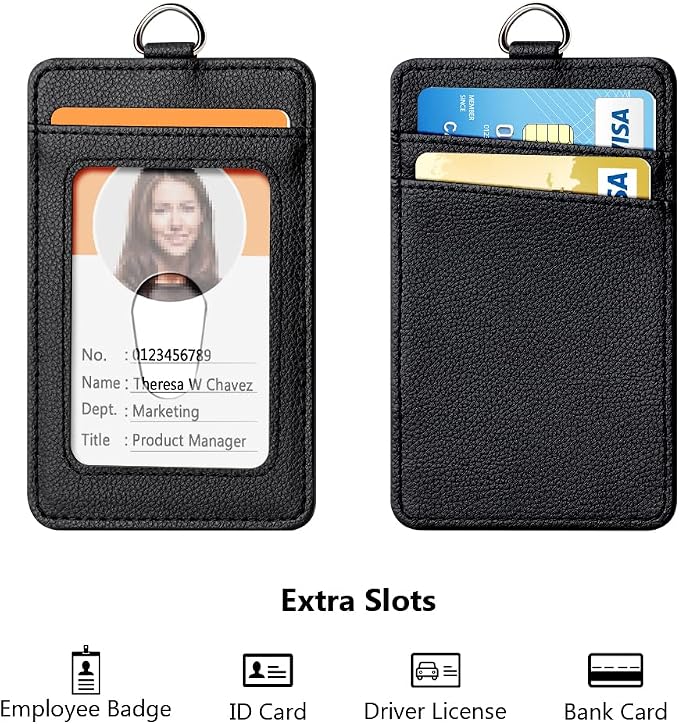 Leather Badge Holder and Adjustable Retractable Lanyards, Quick Release Buckle - Image 3