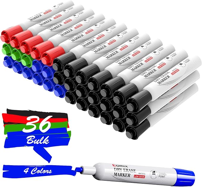 Comix Low Odor Dry Erase Markers, Chisel Tip White Board Markers, School by Comix