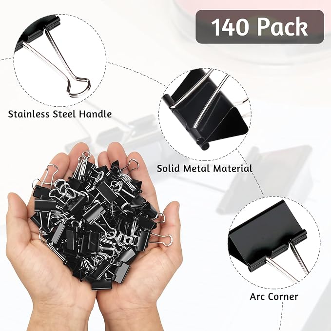 OWLKELA 140 PCS Mini Binder Clips 0.75 Inch, Metal Paper Clip Bulk, Small Black - Image 2