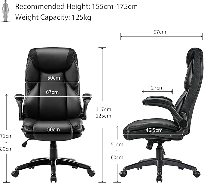 EUREKA ERGONOMIC PU Leather Desk Chair Office Executive Chair, Ergonomic Office Chair Flip Up Arms, High Back Office Chair with Headrest, Home Office Desk Chair with Wheels, Computer Chairs for Adults-DeskLoop Office