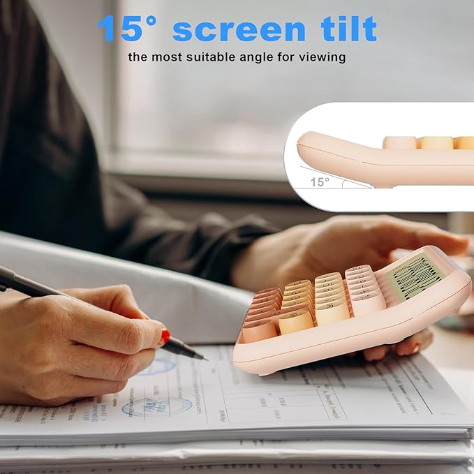 Mechanical Calculator 12 Digit Extra Large 5-Inch LCD Display, DECKLIT Battery Desk Calculator, Big Buttons Easy to Press Office Calculators Desktop, 15°Tilt Screen for Kids Calculator(Gradient Pink)-DeskLoop Office