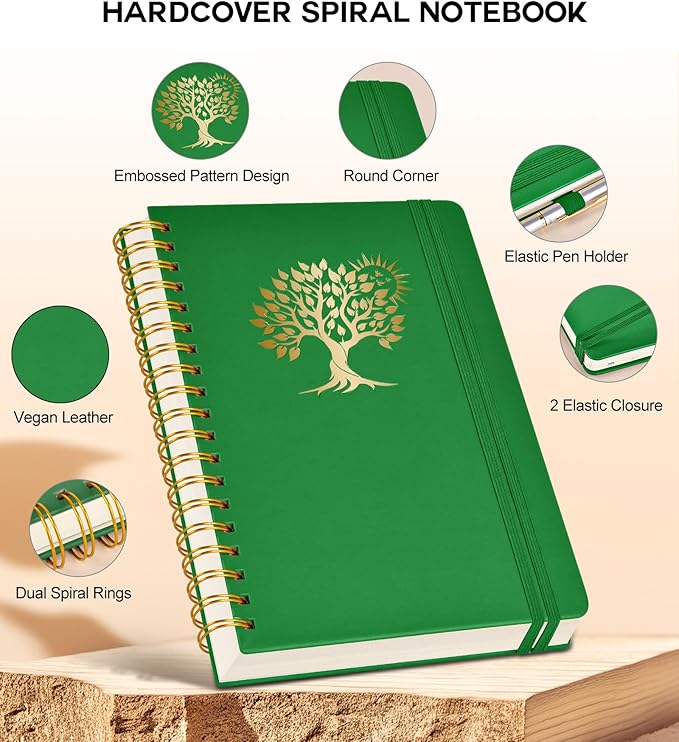 Spiral Notebook Journal for Women Men, 300 Numbered Lined Pages, College Ruled, A5 Hardcover Spiral Bound Notebook for School, Work, Note Taking Writing, Leather Spiral Journal Medium 5.9"x8.5"-DeskLoop Office