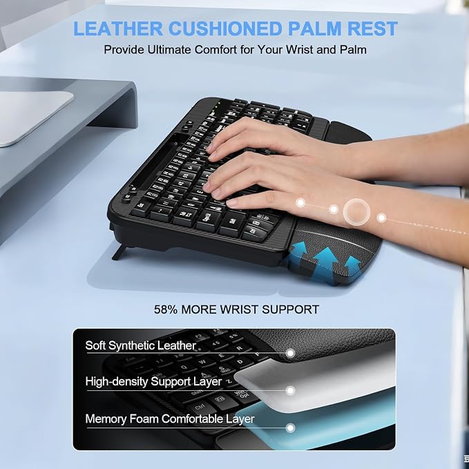 EAYBLLY 2.4G Wireless Ergonomic Keyboard, Full Size Wave Keys - Image 2
