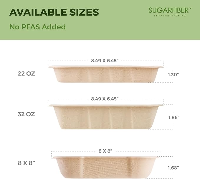 Harvest Pack 32 oz Compostable Food Trays, 8.49" x 6.45" x 1.86" Disposable - Image 6