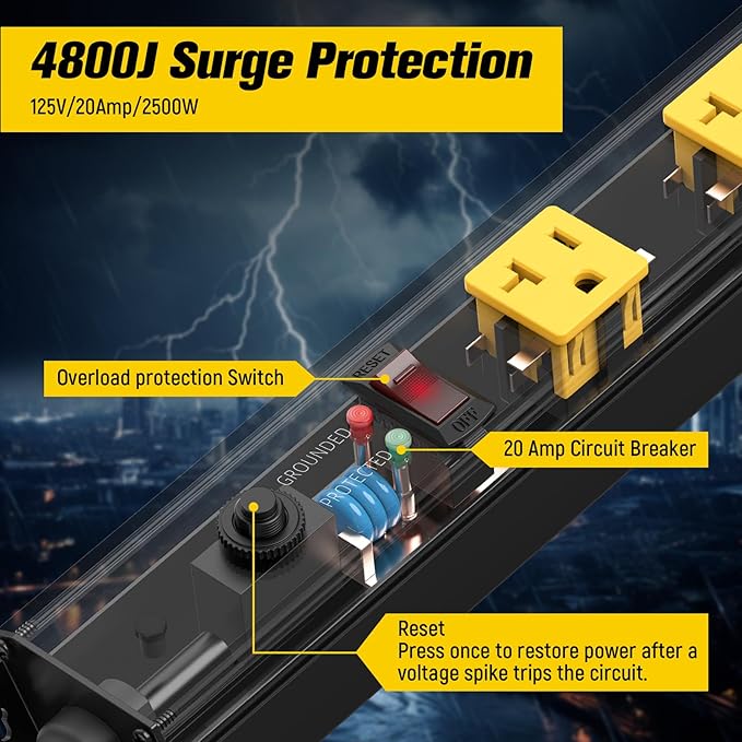 HHSOET 16 Outlet Long Power Strip, 10FT Heavy Duty Power Strip with 4800J Surge Protection, 20a Mountable Wide-Spaced Outlets for Home, Office, Garage & Workshop - ETL Certified-DeskLoop Office
