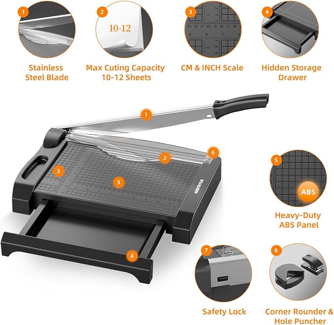 ALRITOTEK 3 in 1 Heavy Duty Paper Cutter, 12 inch Guillotine Paper Trimmer - Image 4