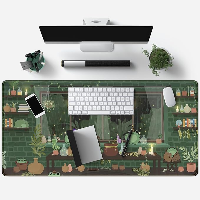 Mechanical Cattle Cute Desk Mat Kawaii Frog Mouse Pad Green Desk Anime Mat - Image 3
