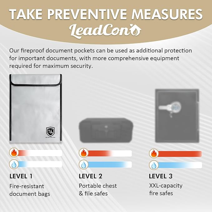 2 Pack Upgraded Fireproof Document Bag, 14.6" x 11" Two Pockets Fireproof Bag - Image 3