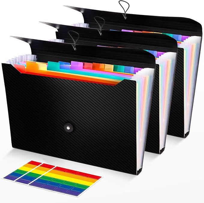3Pcs Expanding File Folder, 13 Pockets Accordion File Holder Organizer by Nicecho