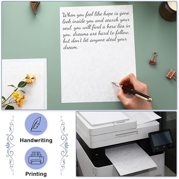 Epakh 150 Pcs Old Age Parchment Paper 8.5 x 11 Inch Standard Letter Vintage Colored Old Parchment Semblance Double Side Printing Paper (Blue)-DeskLoop Office