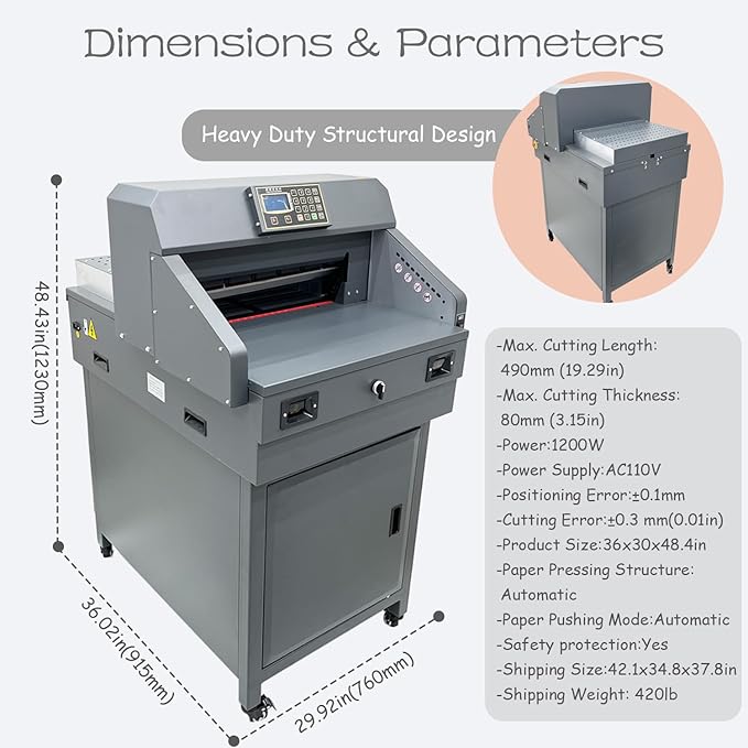 INTSUPERMAI Electric Paper Cutter Heavy Duty Paper Trimmers Guillotine Max. 490 mm /19.29 inch Cutting Length Digital Numerical Control Commercial Paper Stack Cutter Trimmer for Paper Cutting 110V-DeskLoop Office