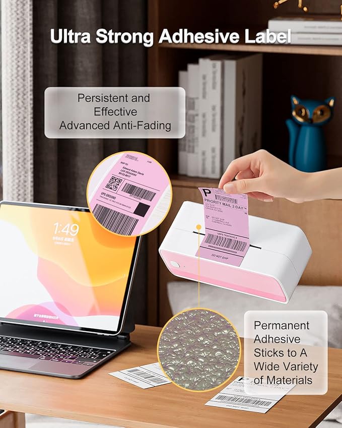 Phomemo 4x6 Thermal Label Printer Paper - 100 PCS Pink 4"x6" Fan-Fold Shipping Supplies Labels - Water/Oilproof Mailing Label - Permanent Adhesive Thermal Shipping Labels for Ship Packages