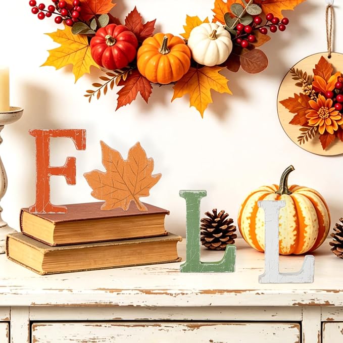 Fall Thanksgiving Decorations for Home, Retro Autumn Harvest Signs for Mantel - Image 6