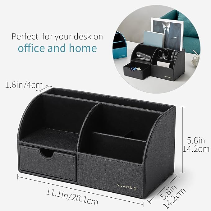 VLANDO Office Desk Organizer Leather Desktop Organizer Caddy - Image 4
