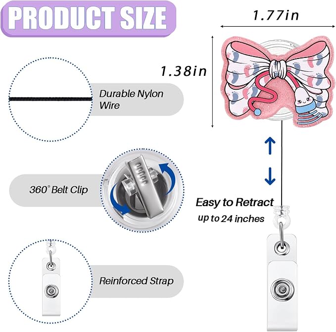 Coquette Bow Ultrasound Tech Badge Reel Retractable, Cute Sonographer Acrylic - Image 2