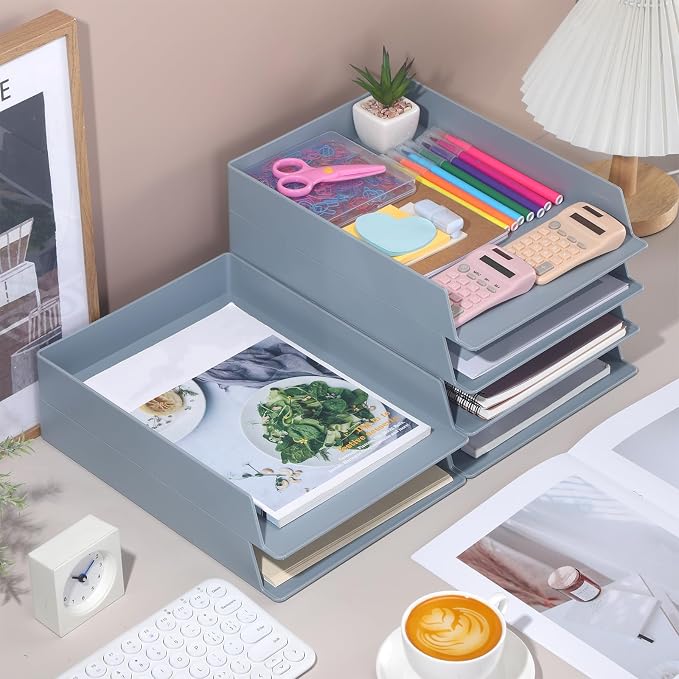 Wenqik 6 Pcs Stackable Paper Trays Rectangular Plastic Desk Holder Desktop - Image 5