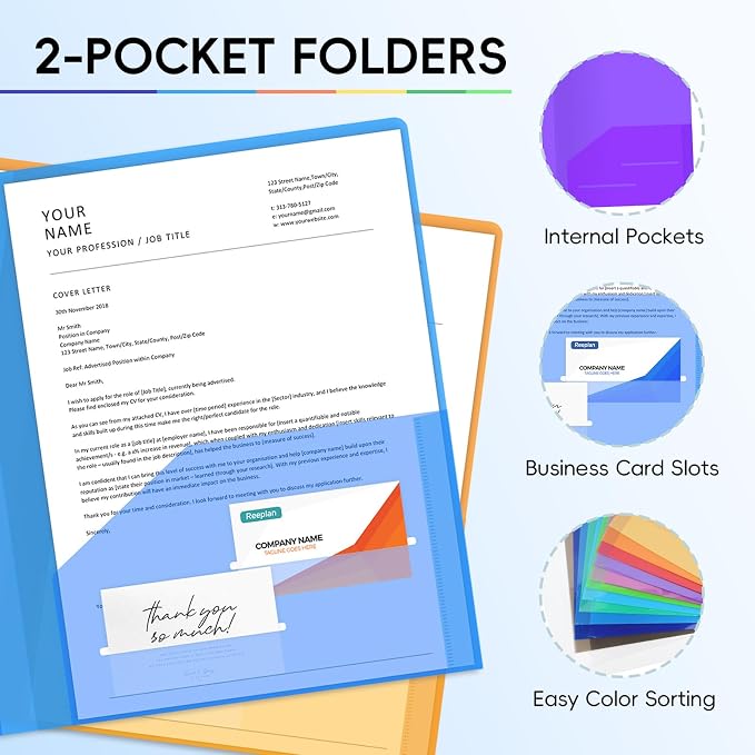 36 Pack Plastic Folders with 2 Pockets, Letter Size, 12 Colors | Polypropylene - Image 3