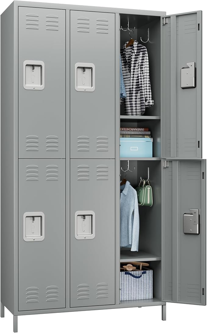 6 Doors Metal Lockers for Employees with Lock,Metal Storage Locker for Employees with 18 Hooks for School,Office, Gym,Home,Assembly Required,6 Doors Light Grey-DeskLoop Office