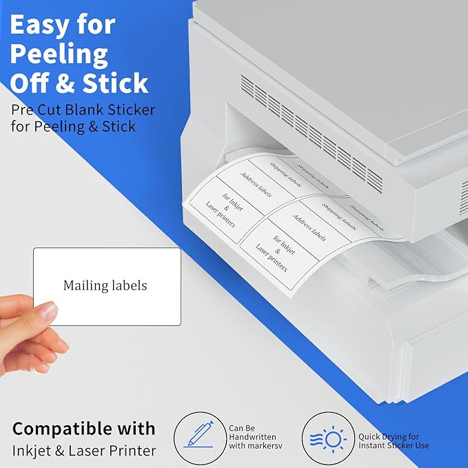 2"x4" Shipping Address Labels, 10-UP Blank Mailing Labels, White Self-Adhesive Customized Stickers for Inkjet and Laser Printer [200 Sheet, 2000 Labels]-DeskLoop Office