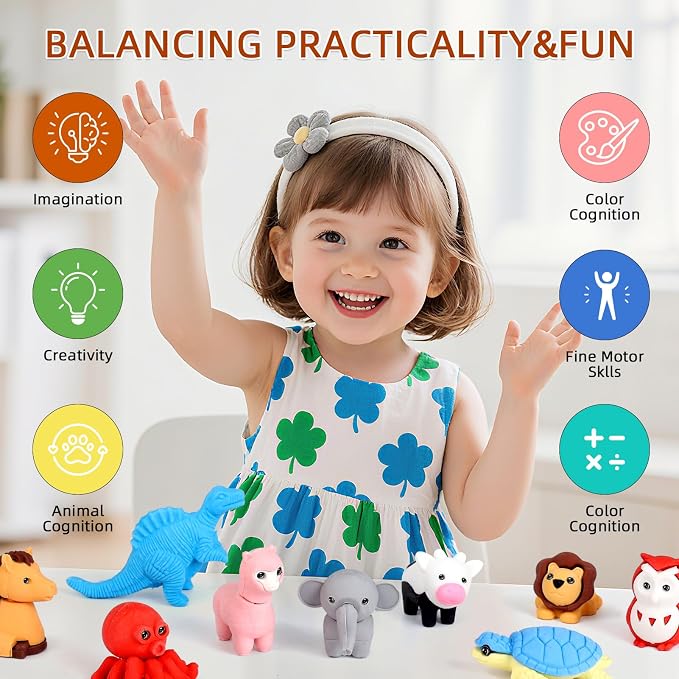 URSKYTOUS 90Pcs Animal Erasers Bulk Cute Desk Pets Kids Puzzle Erasers Take - Image 4
