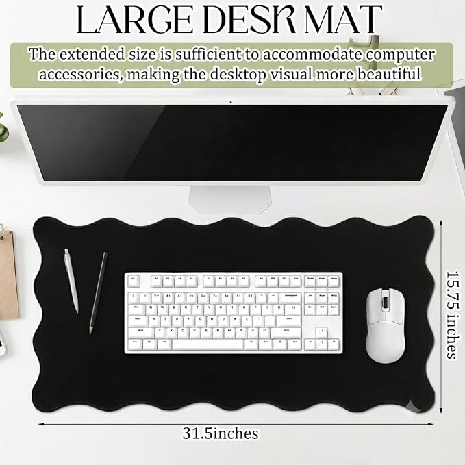 Hahafelt Scalloped Desk Mat Large Desk Pad Cute Coquette Table Mat Back to - Image 2