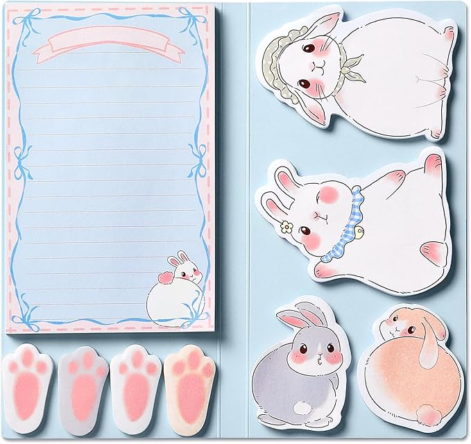 Hommie Cute Sticky Notes Set, Sticky Notes Set Planner Dividers, Easter Bunny Self-Stick Memo Pads with Animal Divider Tabs, Bundle Writing Designs for Office, School, Easter Party Supplies-DeskLoop Office