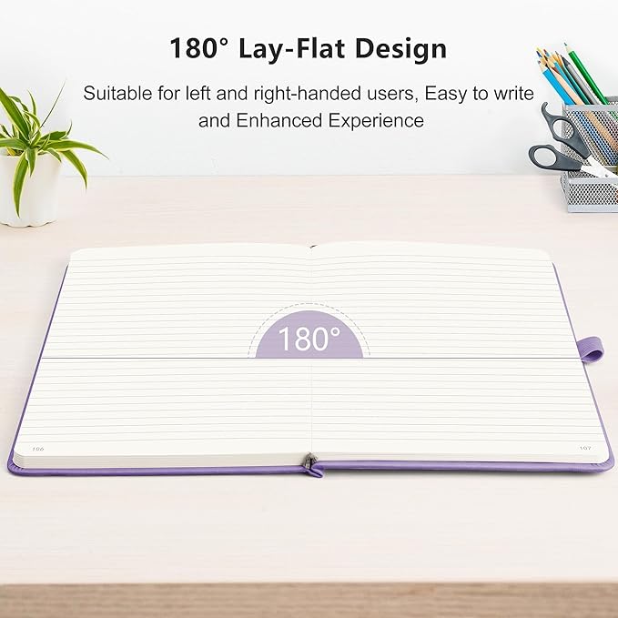 RETTACY Lined Journal Notebook, 192 Numbered Pages, A5 Medium Size (5.7'' x 8.3''), for Men & Women, Journaling, Writing, Work & Office, Leather Hardcover, 100 GSM Thick Paper (Purple)-DeskLoop Office