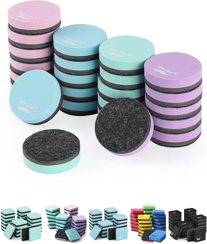 Mr. Pen- Round Magnetic Dry Erase Erasers, 24 Pack | Colorful Small Magnetic by MrPen