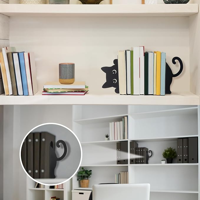 Geelin Peeping Cat Metal Bookends Set of 2 Cute Book Ends - Image 6