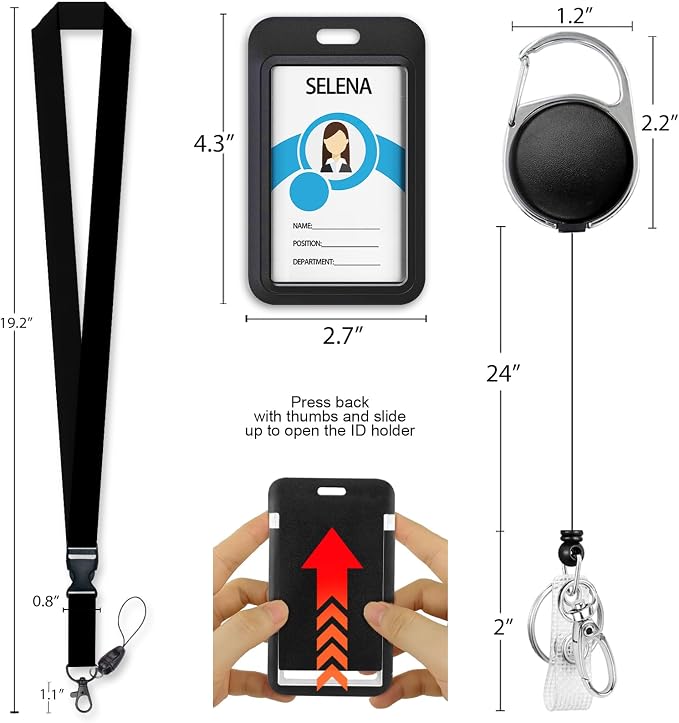 Black Lanyards for ID Badges, Work Badge Holder Retractable Reel Clip, Lanyard - Image 5