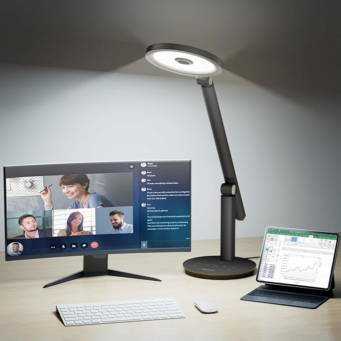 Honeywell Desk Lamp for Home Office, H6 Sunturalux™ Eye-Caring Led Desk Light, 800LM Dimmable Desk Lamp with Timer, Touch Control Tall Desk Reading Light, Table Lamp for Circle Webcam, Study, Bedroom-DeskLoop Office