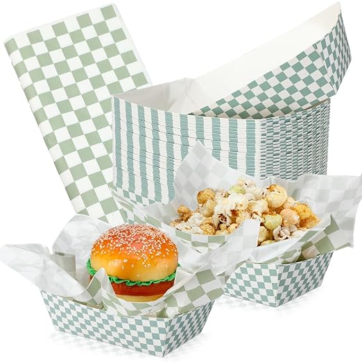 Geosar 100 Pcs Gingham Party Supplies Disposable Paper Food Trays Bulk by Geosar