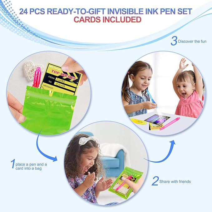 D&N Lifestyle 24 pcs UV Invisible Ink Pens with Word Search & Maze Activities Cards, Education & Party Favors, End of School Year Gift, Birthday, Halloween, Christmas, Goodie bag stuffers-DeskLoop Office