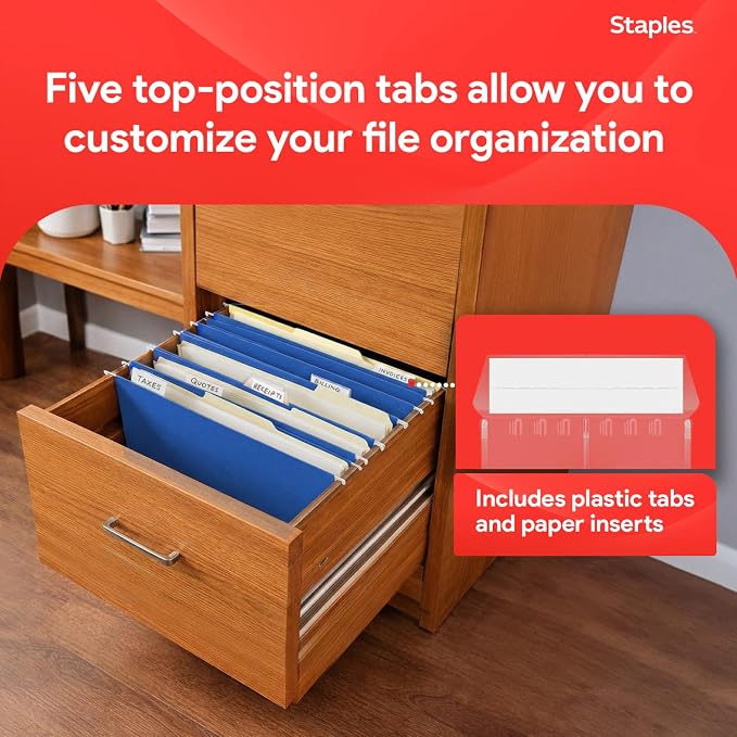 Staples Hanging File Folders, Letter Size, 1/5‑Cut Tabs, Includes Tabs & - Image 5