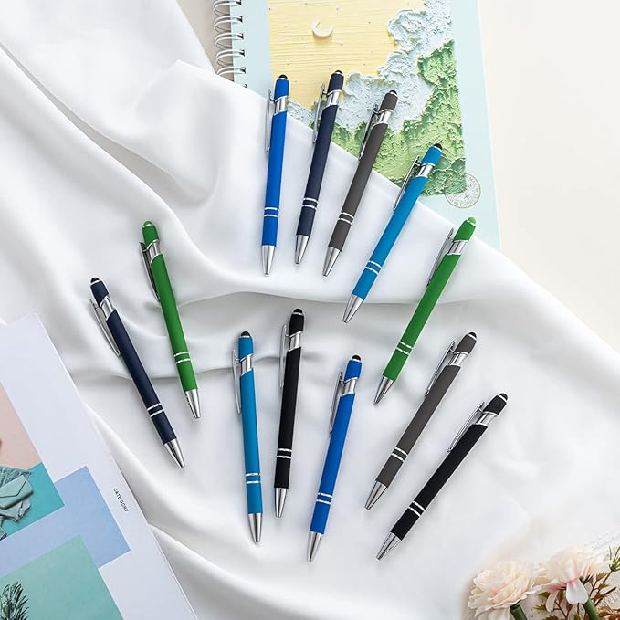 PASISIBICK 12 Pieces Ballpoint Pen with Stylus Tip, 2 in 1 Stylus Stylish Pen, Premium Metal Stylus Pen for Touch Screens, Black Ink, 1.0 mm Medium Point.(Pack of 12)-DeskLoop Office