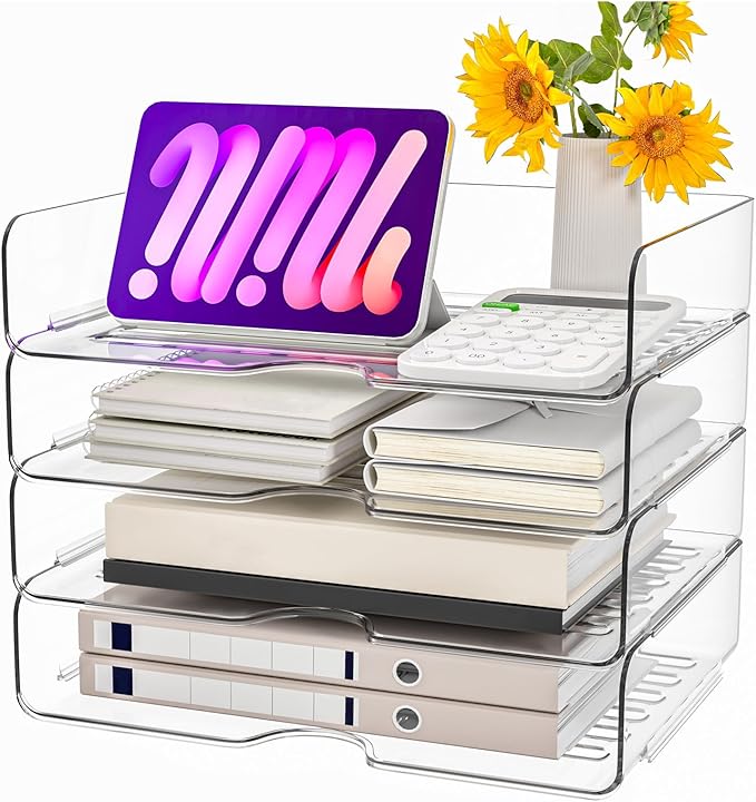 Paper Organizer Letter Tray, 4 Pack Acrylic Stackable Desk File Organizer by EndlessStorage