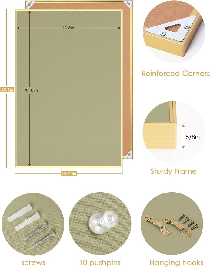 Lightomorrow Bulletin Board 30 x 20 inches, Sage Green Pin Board Vision Board - Image 3