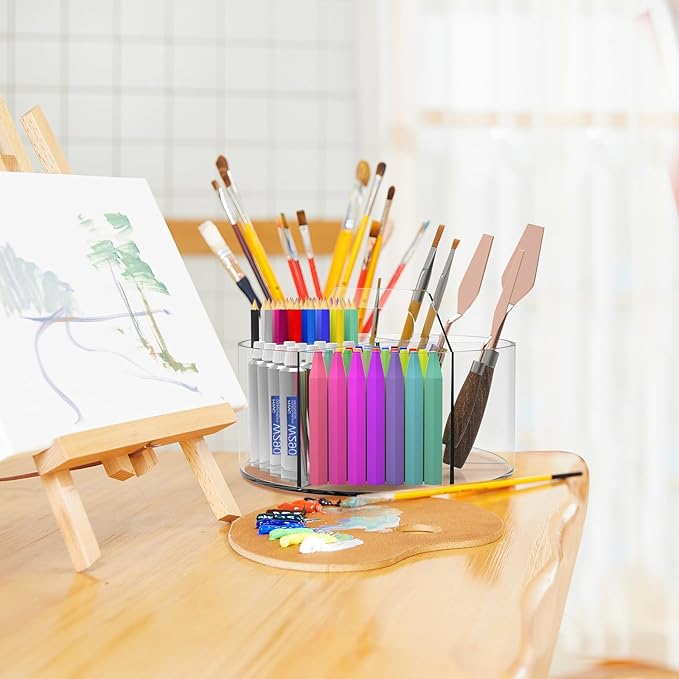 Absonic Acrylic Pen Holder Pencil Organizer, 360-Degree Rotating Pencil Holder, Crayon Organizers for Kids Marker Organizer Caddy Art Supply Kids Desk Organizers for Office Home School-DeskLoop Office