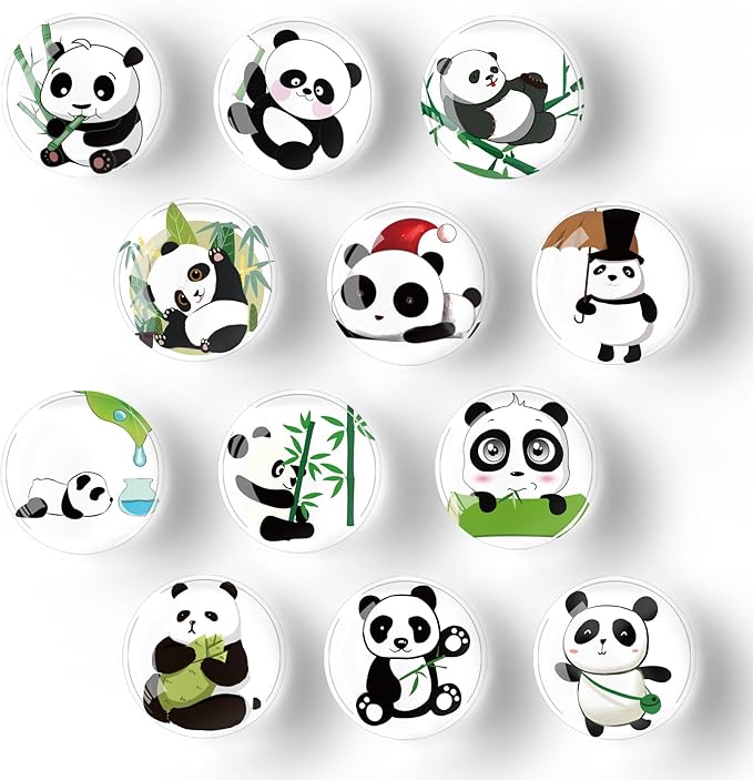 12Pcs Glass Refrigerator Magnet Fridge Sticker,Panda Fridge Magnets Decoration for Crafts,Strong Fridge Magnets for Kitchen, School,Office Whiteboard, Cabinet and Dishwasher-DeskLoop Office