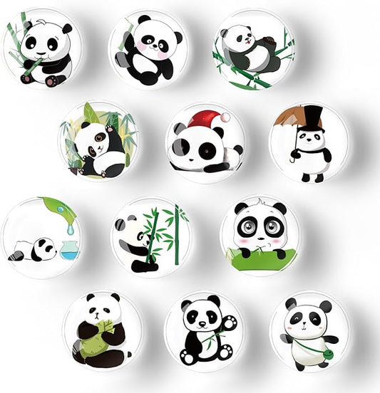 12Pcs Glass Refrigerator Magnet Fridge Sticker,Panda Fridge Magnets Decoration for Crafts,Strong Fridge Magnets for Kitchen, School,Office Whiteboard, Cabinet and Dishwasher-DeskLoop Office