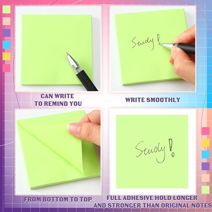 Kajaia 24 Pads Full Adhesive Sticky Notes Colorful Sticky Notes Adhesive Memo Self Stick Pads Easy to Post for Office Home School Meetings Supplies 6 Pastel Colors 80 Sheets/pad(3x3 Inches)-DeskLoop Office