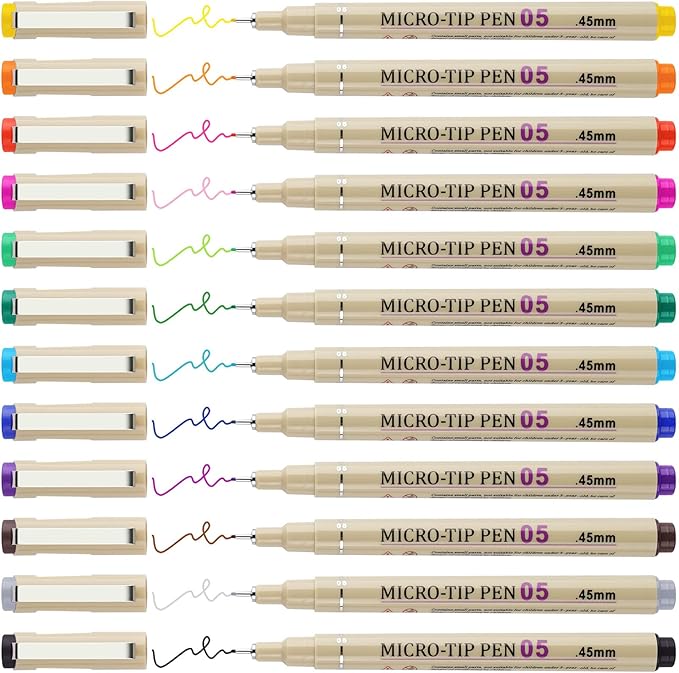 [12 Colors] 05 Micro, Fineliner Pen Set Ink, Fine Point Pen,Multi-liner, Sketching, Anime,Artist Illustrating/Technical Drawing,Office Documents-DeskLoop Office
