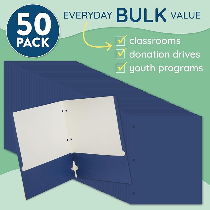 Navy Blue Folders with Pockets, Paper Navy Blue Pocket Folders with Business - Image 2