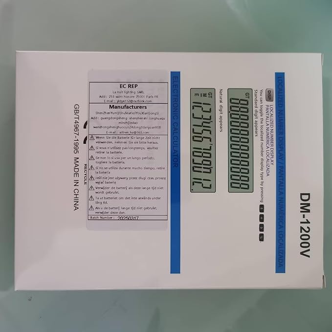 12 Digit Desktop Calculator with Large LCD Display and Sensitive Button, Dual Solar Power and Battery, Standard Function for Office (YE1200v)-DeskLoop Office