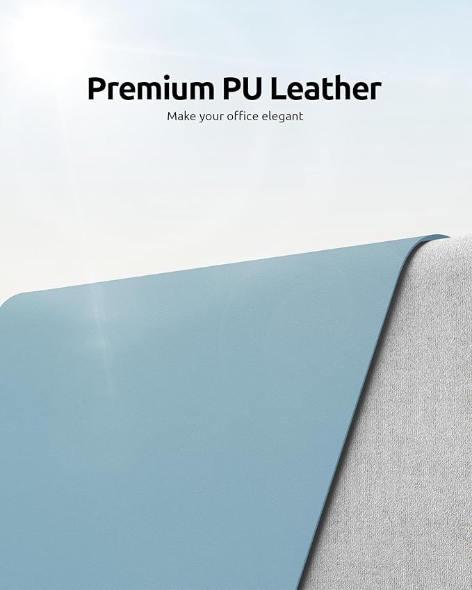 YSAGi Leather Desk Protector, Office Mat, Large Mouse Mat, Non-Slip PU Leather Blotter, Laptop Pad, Waterproof Writing Pad for Office and Home (Ice Blue, 35.4" x 17")-DeskLoop Office