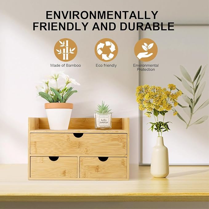 Charmewooden Bamboo Desk Organizer 3 Drawer - Image 5