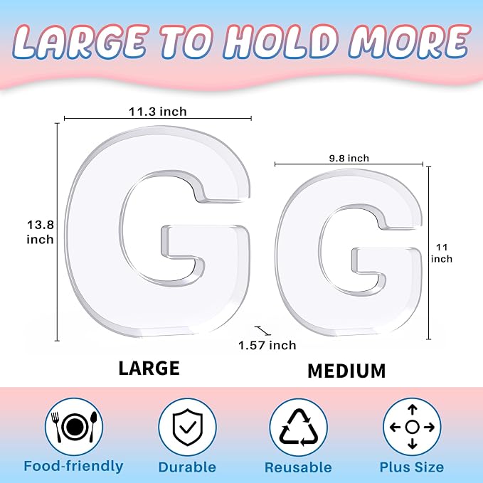 13.8" Extra Large Acrylic Letter Charcuterie Board Box, Reusable Fillable - Image 2