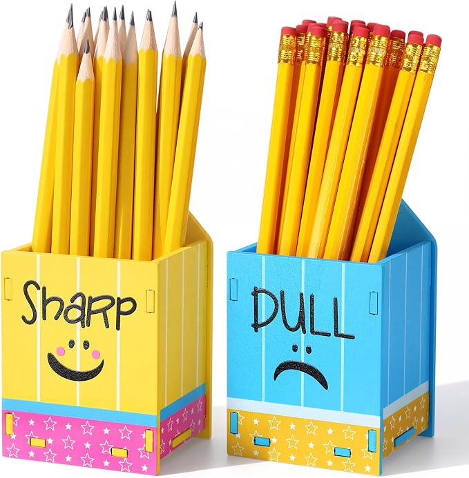 DoubleFill 2 Pcs Pencil Shaped Holder Sharp Dull Holder Wooden Dispenser Pencil by DoubleFill
