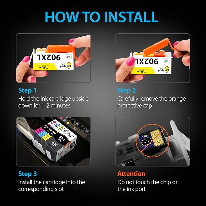 Smart Ink Compatible Ink Cartridge Replacement for HP 902 XL 902XL (4 Combo Pack) to use with Officejet Pro 6978 6968 6974 6975 6960 Officejet 6951 6954 6956 6958 Printers-DeskLoop Office